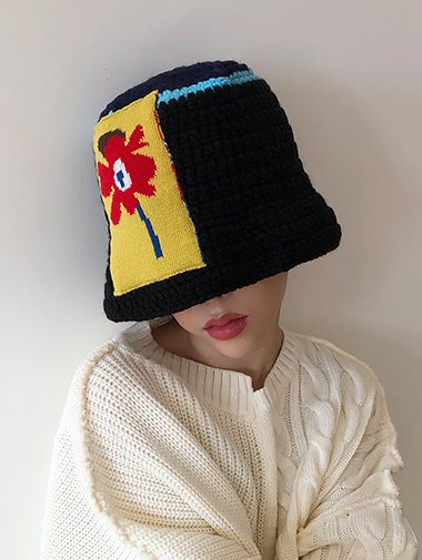 Flower patch knit buckethat / 2color