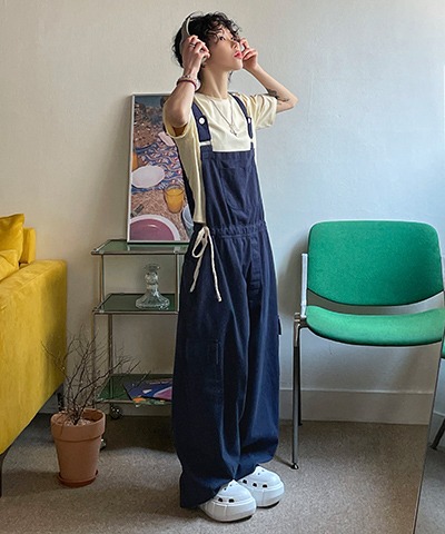 Sand cargo wide overall pants / 3color