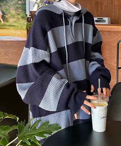 [unisex] Stripe warmer knit hood / 3color