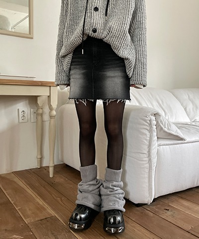 Damage denim mini skirt / 2color