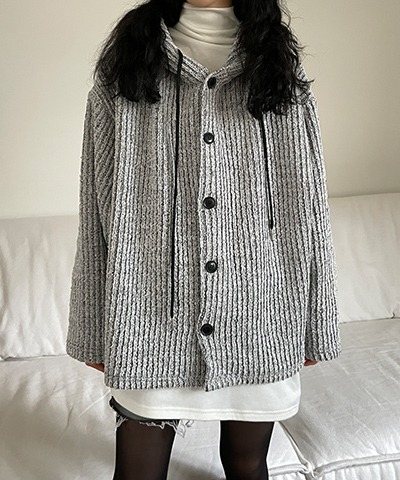 [unisex] Overfit crop knit hood cardigan / 3color