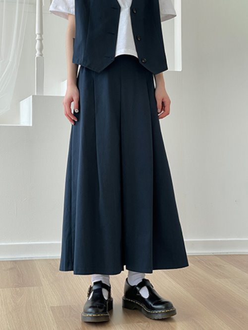 Cotton pleats long skirt / 2color
